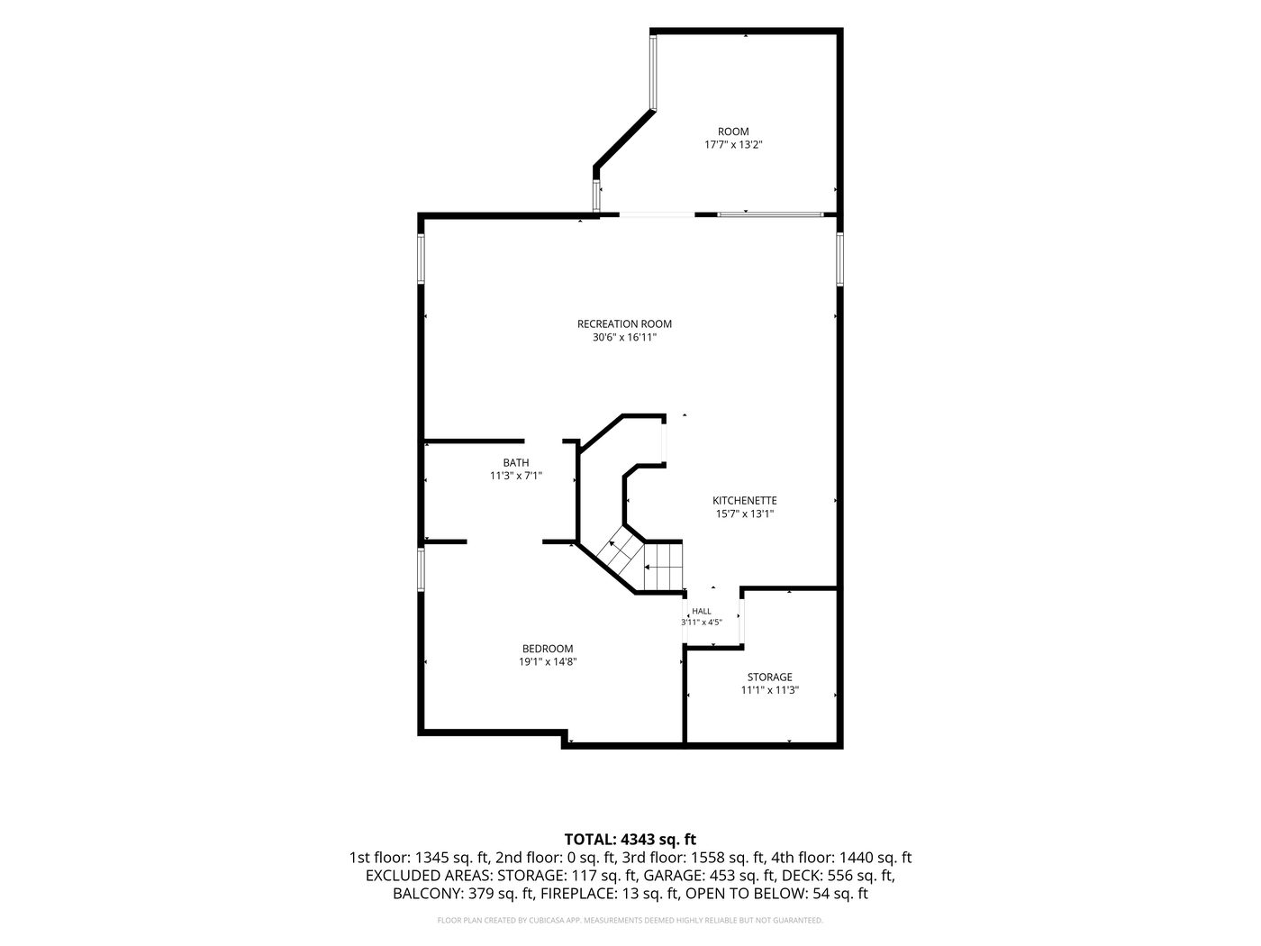 Measured floor plan with room dimensions