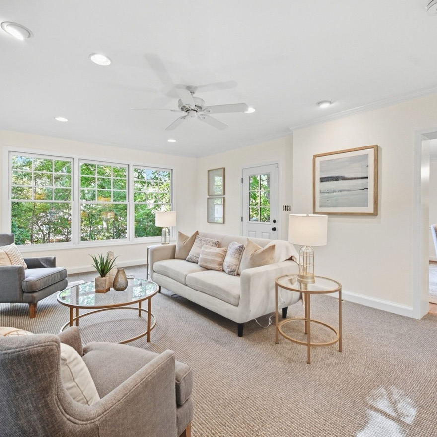 Staged family room, Carriage Drive, Kensington